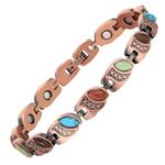 MagEnergy Copper Bracelet for Women 3500 Gauss Powerful Magnet 8.5 inch Cat's Eye and Turquoise Jewellery