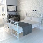 Panana 4FT6 Double Modern Metal Bed Frame with 2 Flower Design Headboard and Large Space Storage for Adults Kids Teenagers Guest Fits 135 * 190cm Mattress (White)