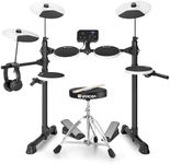 Vangoa Electric Drum Set with Silicone Drum Pads, Electronic Drum Set for Kids Adults Beginner with 150 Sounds, Drum Set With 4 Quiet Electric Drum Pads, 2 Pedals, Throne, Drumsticks, Headphone, White