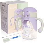 Bunnytoo Sippy Cup with Weighted Straw for Babies 6m+ 12m+ Toddler Trainer Handles BPA Free Leak-Proof Soft Spout Training Bottle with Calibration,280ml Violet