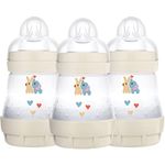 MAM Easy Start Self Sterilising Anti-Colic Baby Bottles (3 x 160 ml), MAM Bottle with Slow Flow MAM Teats Size 1, Newborn Essentials for 0+ Months, Cream (Design may vary)