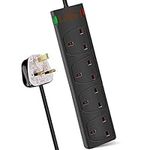 ExtraStar 4 Way Extension Lead with Surge Protection, 13A/250V~ Multi Sockets Power Strips, 3120W Fused UK Plug Wall Mounted Power Socket with 1M Extension Cord-Black