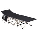 Outsunny Single Person Camping Bed Folding Cot Outdoor Patio Portable Military Sleeping Bed Travel Guest Leisure Fishing with Side Pocket and Carry Bag - Black