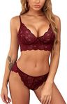 ADOME Women's Lace Lingerie Bra and Panty Set Strappy Babydoll Bodysuit S-XXL (Large, Cherry Red)