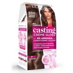 L'Oréal Paris Casting Crème Gloss Hair Dye Semi-Permanent, Ammonia-Free Formula & Honey-Infused Conditioner, Glossy Finish, Colour for Up to 28 Shampoos, Colour: 500 Medium Brown