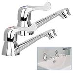 DECARETA 2pcs Bathroom Sink Taps Chrome Plated Copper Body Kitchen Tap Single Lever Basin Taps Hot and Cold Water Kitchen Faucets Water Saving Basin Pillar Taps Single Handle One Hole Twin Taps