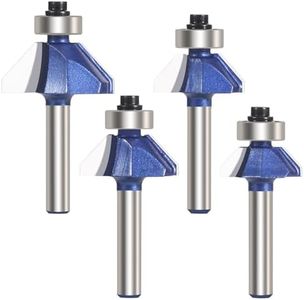 Vearter 4PCS 45 Degree Chamfer Router Bit Set, 6.35mm Shank Carbide Edge Bevel Forming Milling Cutter, DIYer Tool for Woodworking, Wood Profiling, Edging - Bevel Length 6mm, 8mm, 10mm, 13mm