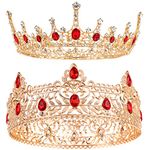 2 Pieces Prom King and Queen Crown Set King Crowns for Men Royal Crown with Red Rhinestone Crystal Crowns for Men Women Princess Crown Tiara Costume Headwear for Wedding Birthday Party Costume
