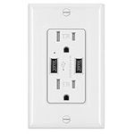 BESTTEN USB Wall Receptacle with Dual 4.2 Amp Charging Ports and 15 Amp Electrical Outlet, Tamper Resistant & Child Safe, Wallplate Included, UL/cUL Certified, White