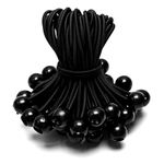 UOIENRT 50 Pcs Ball Bungee Cords with Elastic String, Reusable Trap Bungees Tie for Canopy, Tarp, Straps, Tent, 6 Inch, Black