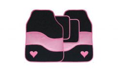 Streetwize SWTP10 Velour Carpet Mat Set with Heart Motif - Pink (4 Pieces)