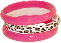 3 Pack Bangles w/Cheetah Print 80s Style Bracelets (Neon Pink)