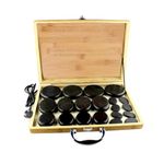 Electric Hot Stone Massage Set, Basalt Massage Stones with Bamboo Box Heater, Professional Home Massage Accessories,Essential Set 20Pcs