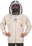 Bee Proof BP-101 Beekeeping Jackets with Fencing Veil Breathable Cotton Beekeeper Suit Outfit Total Protection for Professional and Beginner (Large, Khaki)