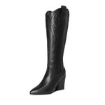 DREAM PAIRS Womens Cowboy Boots, Cowgirl Western Pull On Zipper Chunky Heel Pointed Toe Embroidered Knee High Boots,Size 7.5,BLACK,SDKB2302W