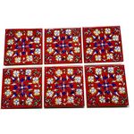 Shiv Kripa Blue Pottery Home Decorative Ceramic Wall Hanging Tile Design Flooring Tiles Floral Kitchen Washroom Mosaic Furniture Tile Handmade Backsplash 4 x 4 Inches Tile (Pack of 50, Red)