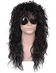 FantaLook Mens 80S Long Curly Black Rocker Costume Wig