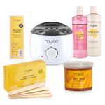 Mylee Complete Waxing Kit, Includes Salon Quality Wax Heater, Soft Cream Wax, Waxing Strips, Spatulas and Mylee Pre & After Care Lotion (Honey)