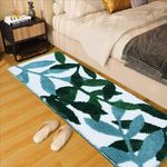 Roseate Leaves Super Soft (50x120 cm) Microfibre 2000 GSM Bedside Runner Anti Skid Mats Runner for Bedroom/Bathroom/Kitchen/Door Mat/Floor Mat/Rug (White & Green) Pack of 1