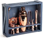 Mixology & Craft Cocktail Shaker Set - 11-Piece Cocktail Making Set w/Shaker & Rustic Wooden Stand - Bartender Kit and Cocktail Mixer Gift Set Copper