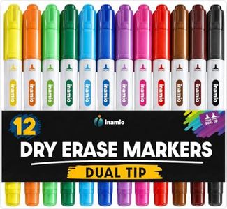inamio Dry Erase Markers for Whiteboard – Ultra Fine Tip White Board Markers – Dual Tip, Pastel Colors - Fine Point Erasable Markers - 12 Set
