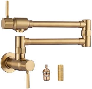 ALEASHA Solid Brass Made Wall Mount Faucet, Brushed Gold Pot Filler Faucet, Heavy Duty Wall Faucet Folding Faucet for Kitchen