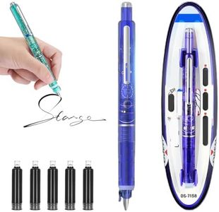 Mucpad Retractable Fountain Pen, Fountain Pen Retractable:0.38mm Blue&Black Ink Transparent Barrel Includes 5 Refillable Ink Cartridg (Dark Blue, Black)