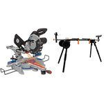 King Canada 8380 10-Inch Sliding Compound Miter Saw with Twin Laser, Grey & Wen MSA330 Collapsible Rolling Miter Saw Stand with 3 Onboard Outlets