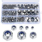 165 Pcs Locknut Assortment, Stainless Steel Lock Nuts, M3 M4 M5 M6 M8 M10 M12 Threaded Inserts Hex Nut Set, Assorted Nylon Locking Nuts