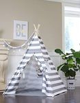 Stripe Teepee Package with Poles, Floor, LED Light, Flags Banner and Storage Bag (Grey)