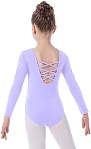 MOLLDAN Girls Long Sleeve Ballet Leotards Crisscross Straps Back Dance Tops(2QT5028-09-S)