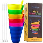 Kids Straw Cups - (Set of 6) 10oz Cups for Kids & Toddlers w/Built in Straws for Everyday Use, Stackable BPA-Free Plastic Sip-A-Cup Drink Tumblers for Water, Juice, Milk, Dishwasher Safe, Neon Colors