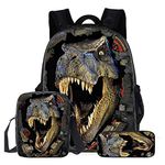 3PCS School Backpack, 3D Dinosaur Kids Backpack Set 40 * 30 * 15cm Shoolbags for Primary Students (Daypack + Shoulder Bag + Pencil Case, Dinosaur07)