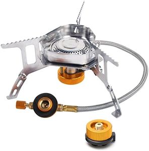 Mini Estufa de Gas Camping, Darryy 3500W, 240g Mini Estufa de Camping, Estufa de Gas Plegable Portátil, Hornillo de Gas Portatil Mini, A Prueba de Viento, Ligero Duradero, Barbacoa, Acero Inoxidable
