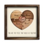 Kas Home Personalized Wooden Heart Name Puzzle Sign, Custom Family Name Puzzle with 1-8 Names Engraved Text Gift Desktop Ornament for Father's Day Mother’s Day Anniversary Valentine's Wedding Gift