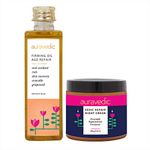 Auravedic Firming Anti Aging Oil and Night cream for pigmentation 100ml 100g pack of 2 Anti Aging Serum for Women men with Avocado Oil Grapeseed Oil for Face cream for glowing skin Anti pigmentation cream with Sandalwood Turmeric Saffron oil dark spots removal cream for women men