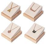 Julysky Bamboo 4 Pcs Necklace Pendant Display Stand for Show Jewelry Holder for Selling Necklace Organizer (beige velvet)