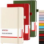 Smarpau 3 Pack Lined Journal Notebook A5, Composition Notebooks with 180 Pages 100gsm Thick Paper, Hardcover Leather Journal for Women Men Work School Writing, 14.5 x 21cm - Beige, Olive Green, Red