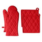 Fabstyles 100% Cotton Oven Mitts & Potholders, Set of 4, Heat Resistant and Machine Washable Kitchen Gloves for Cooking and Baking (Red)