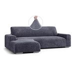 Menotti L Shape Sofa Cover - Velvet Sectional Covers Chaise Lounge Couch Cover Soft Fabric Slipcovers 1-piece Form Fit Stretch Furniture Cover - Made in Italy - Velvet (Grey, L-Shape Left)