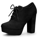 Allegra K Women's Platform Chunky Heel Lace Up Booties Black 6 UK/Label Size 8 US