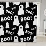 Feelyou Halloween Bath Curtain Kids Cute Ghost Shower Curtain Boys Girls Decor Ghost Print Bathroom Shower Curtain Set Polyester Black Halloween Theme Kids Bathroom Accessories 72"x72"