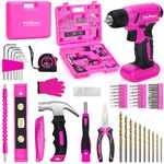 64PCS Pink Tool Set with Cordless Drill, 8V Power Drill and Pink Tool Kit for Women, 3/8"Keyless Chuck Electric Screwdriver Driver Kit for Home DIY and Repair, USB Charger and Storage Box Included