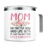 SANDJEST Funny Mom Tumbler 14oz Insulated Coffee Mug with Handle At Least You Don't Have Ugly Children Tumblers Gift Mother Travel Mu Mothers Gifts for Moms Mama Mother Birthday Christmas