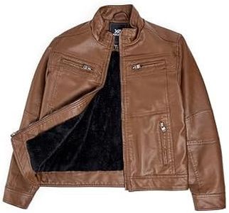 X RAY Teen Faux Leather Jacket for Fall & Winter, Kids Outerwear Coat, Motorcycle PU Leather Jacket for Boys, Tan, Small