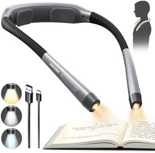 Glocusent Lampe de lecture ergonomique avec 3 couleurs et 5 niveaux de luminosité en continu, lampe de lecture avec minuterie et aide à l'endormissement, lampe de cou parfaite pour la lecture, le