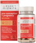 My Expert Midwife Pre-Conception & Pregnancy Women's Supplements, 12 Essential Prenatal Vitamins & Minerals, Including 400μg Natural Folic Acid from Folate, 10μg Vitamin D, 60 Capsules, Vegan