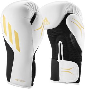 adidas Speed TILT 150 - with New Tilt Technology - for Men, Women, Unisex - for Boxing, Punching Bag, Kickboxing, MMA, and Training (White/Gold/Black, 12 oz)