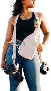 rr ruby+rae The Duo Camera Harness & Crossbody Bag – Double Camera Harness with Removable Crossbody Bag, Vegan Leather, Protective Suede Interior, Gray