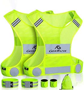 GoxRunx 2 Pack Reflective Vest Running Gear, Ultralight & Comfy Cycling Reflective Vests with Large Pocket & Adjustable Waist for Women Men, Night Runner Safety Vest + Hi Vis Armbands & Bag(Medium)